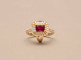 Crimson Ruby-Red Halo Gold Ring