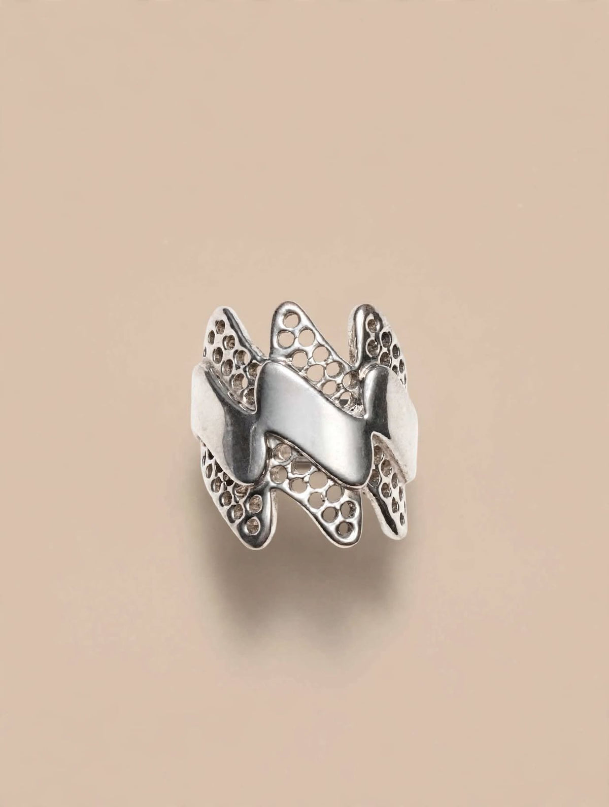 Oxidized Silver Lattice Statement Ring