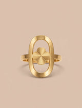 Oval Clover Brushed Gold Ring