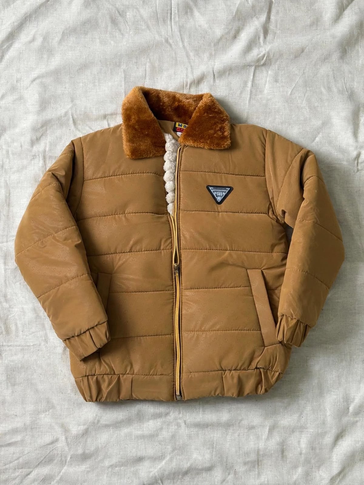 Sherpa-Lined Puffer Jacket with Fur Collar