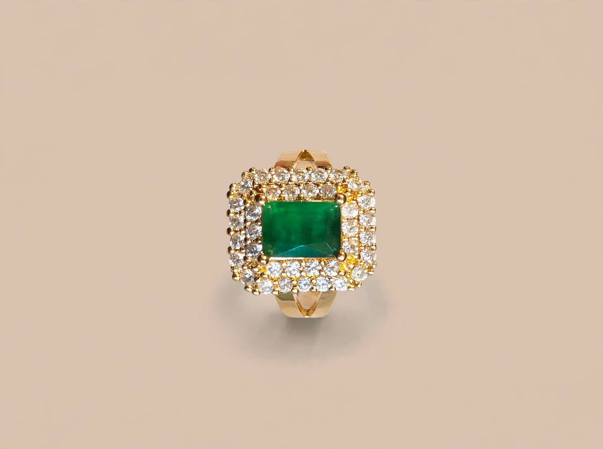 Emerald Green Halo Cocktail Ring