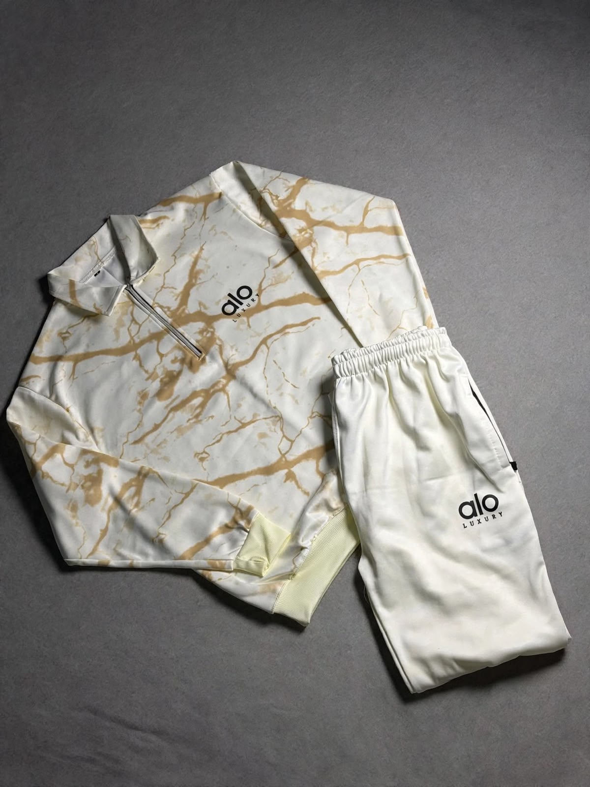 Cream Marble Half-Zip Tracksuit Set