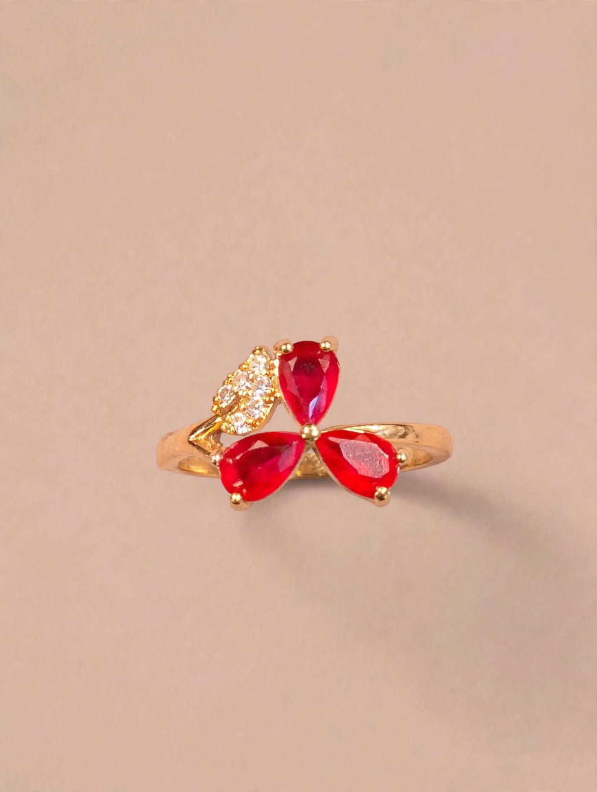 Ruby-Red Petal Gold Ring