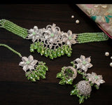 Green Floral Beaded Choker Set