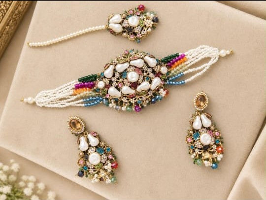 Rainbow Pearl Choker Set