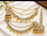 Pearl Kundan Ear Chain Jhumka Set