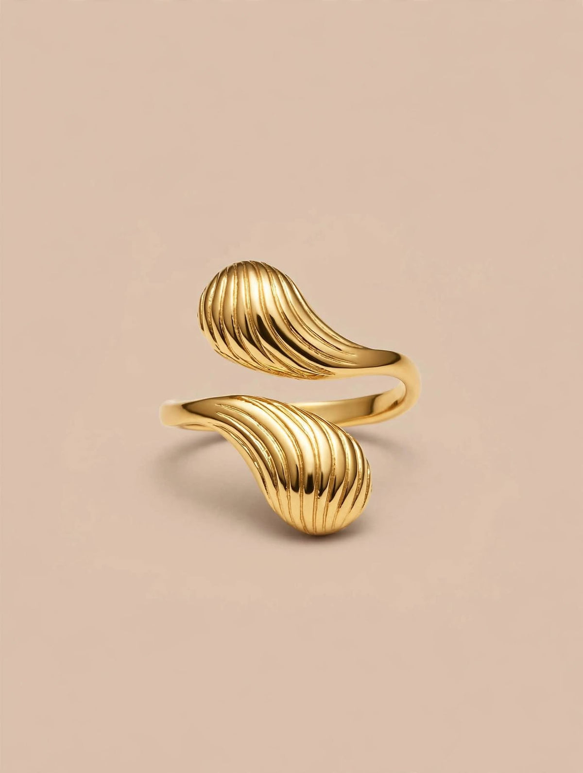 Ribbed Teardrop Gold Open Ring