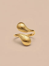 Ribbed Teardrop Gold Open Ring