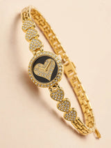 Crystal Heart Dial Gold Chain Watch