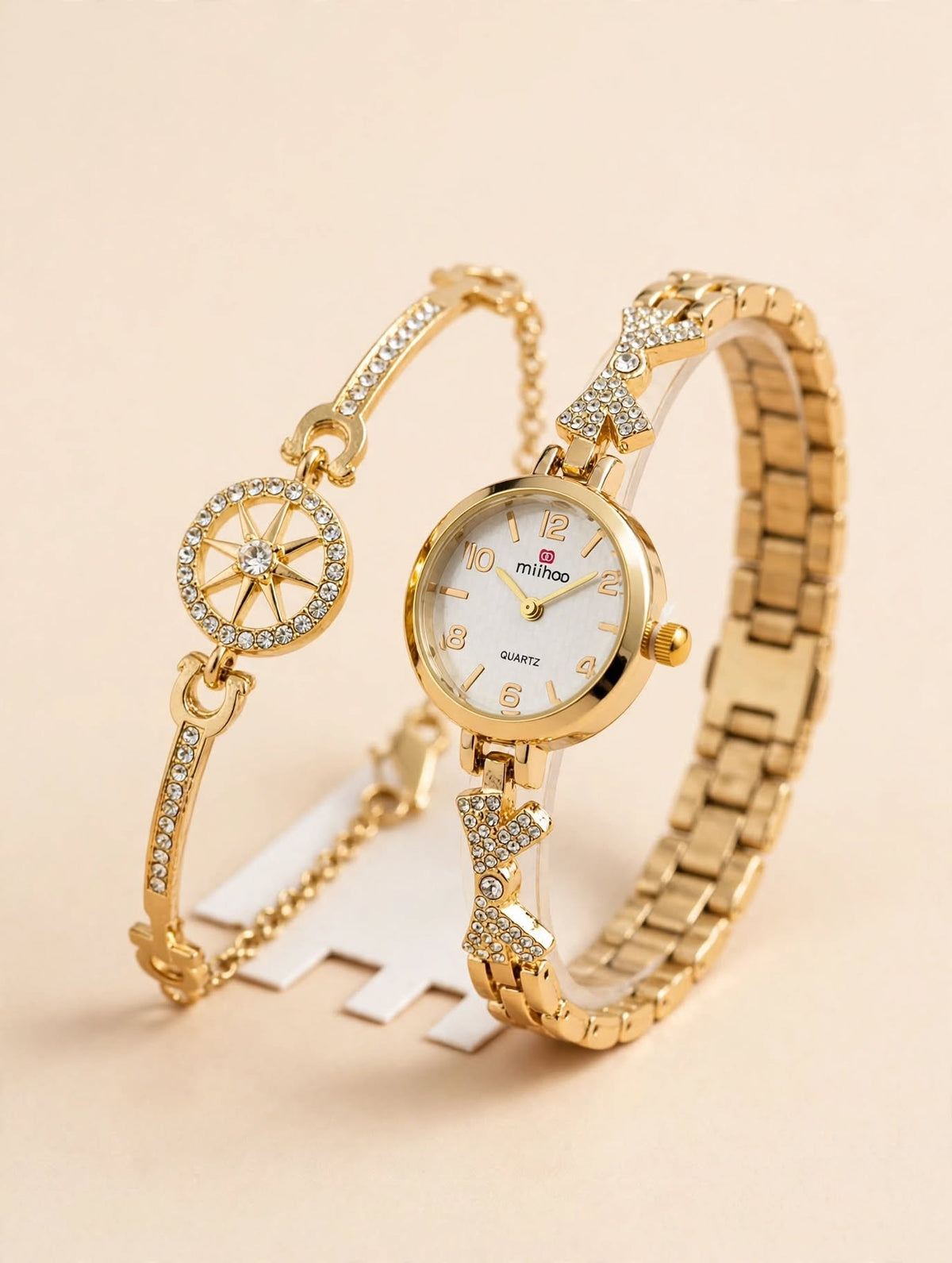 Miihoo Elegant Gold Bracelet Watch with Charm Bracelet