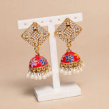 Multicolor Floral Jhumki Earrings with Pearl Drops