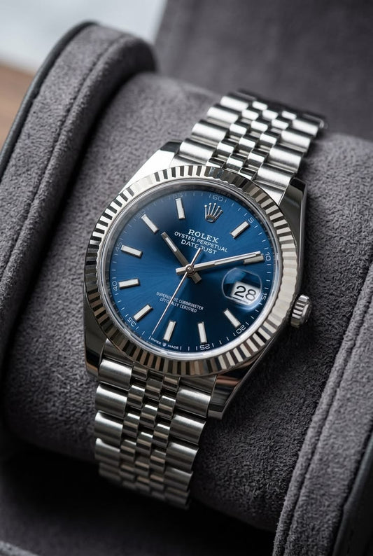 ⌚ Luxury Blue Dial Stainless Steel Watch – Rolex Inspired Design