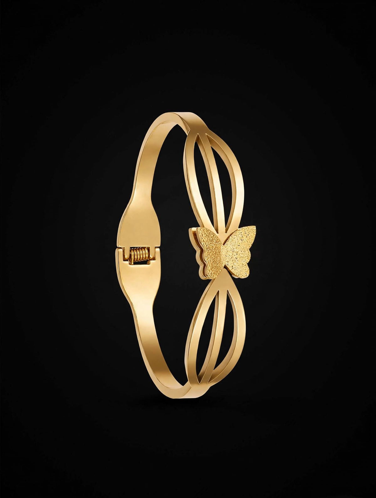 Gold Bangle Bracelet with Textured Butterfly Charm