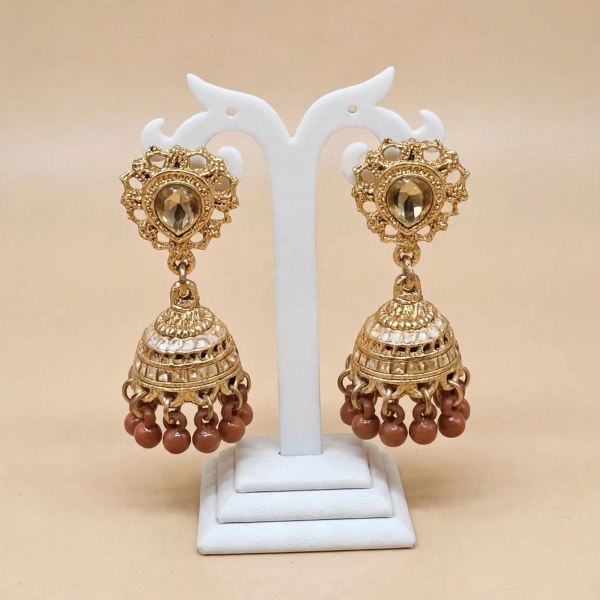 Antique Gold Citrine Stone Jhumki Earrings