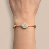 Gold Bangle Bracelet with Pave CZ Oval Charm