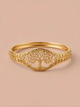 Gold Bangle Bracelet with Tree of Life Design