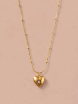 Gold Puffy Heart Pendant Necklace with Star Accent