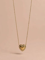 Gold Heart Pendant Necklace with Pave Crystal Border