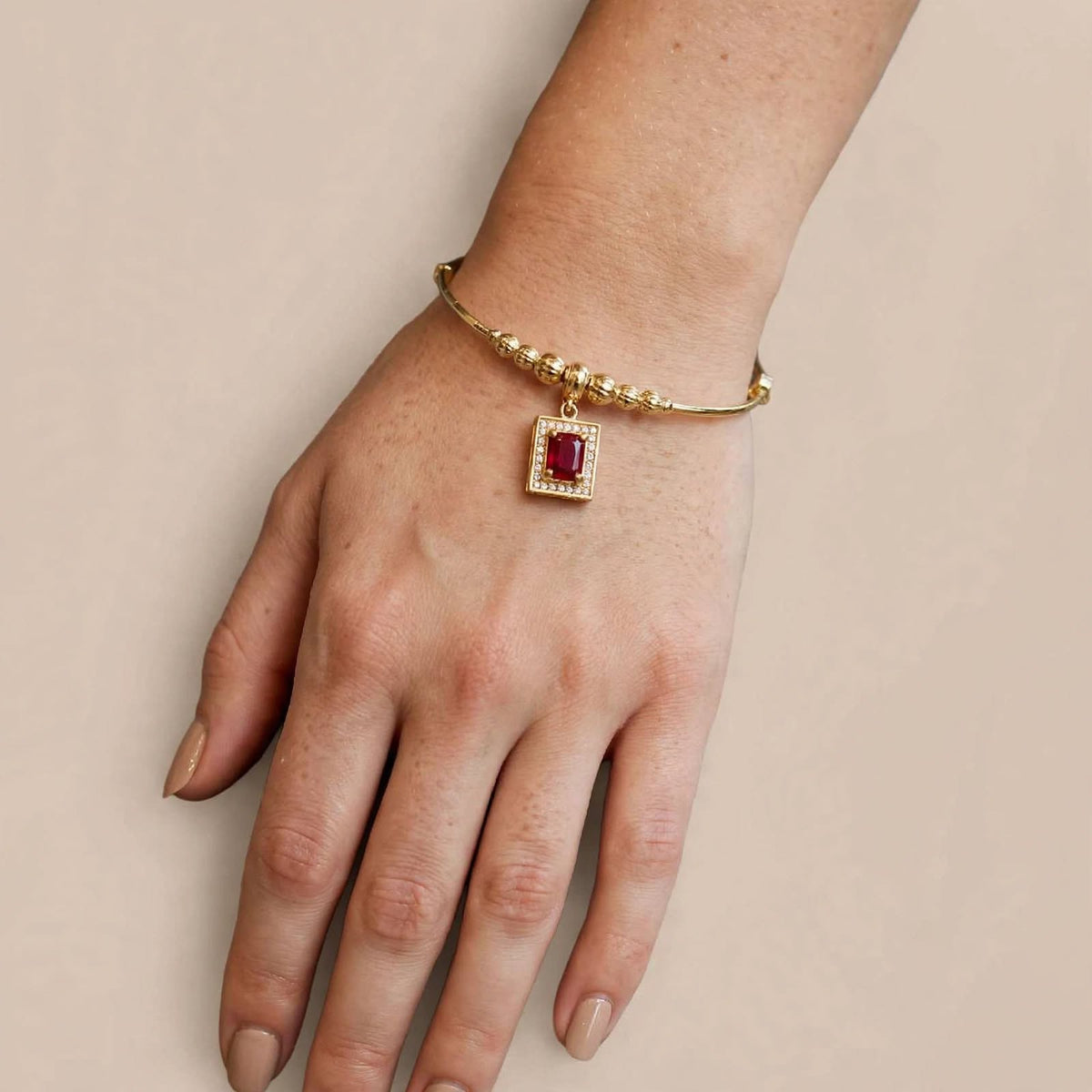 Ruby Red Halo Charm Bangle