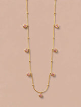 Gold Chain Necklace with Pink Crystal Station Drops
