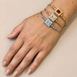 Square Halo Bangle Trio (Ruby, Clear, Aqua)