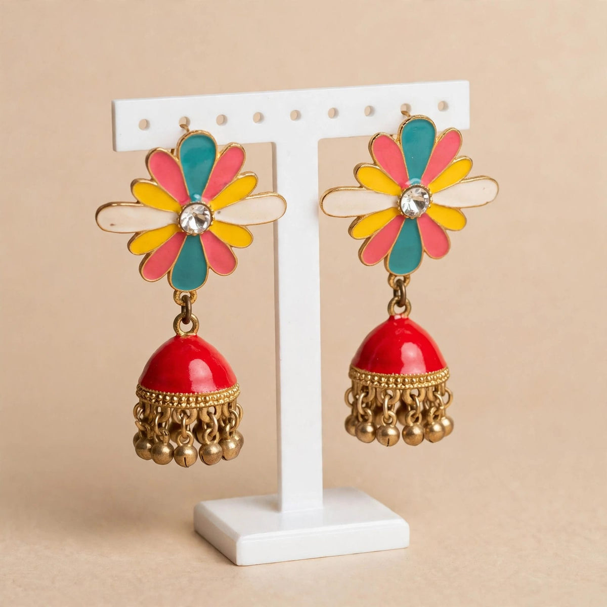 Multicolor Daisy Flower Jhumki Earrings