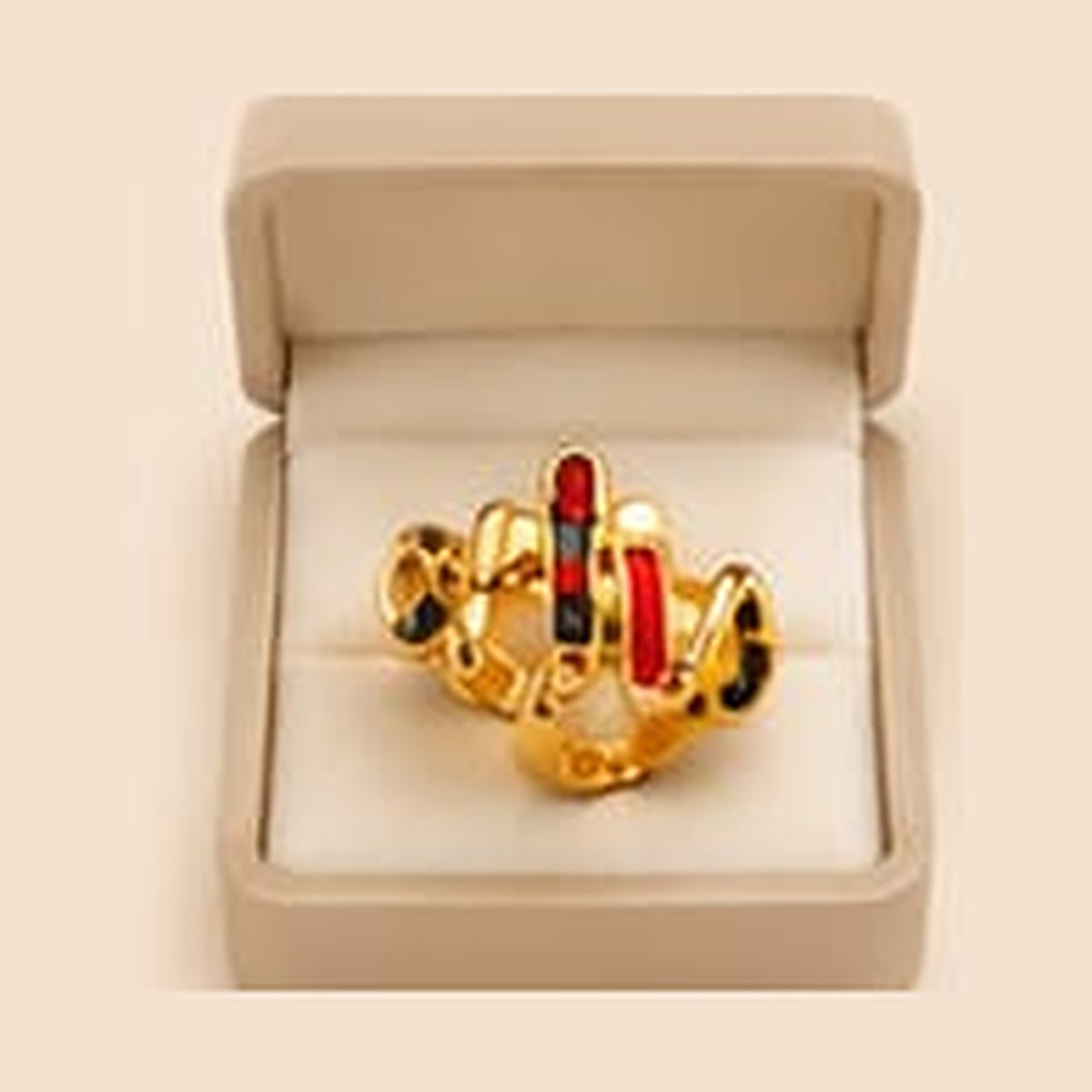 Red and Black Enamel Abstract Ring