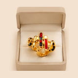Red and Black Enamel Abstract Ring