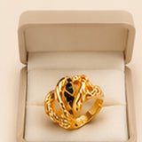 Gold Abstract Textured Ring with Dark Stone Accent