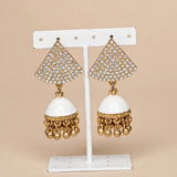 Antique Gold Textured Jhumki with Crystal Stud