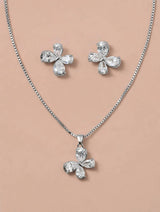 Silver Crystal Butterfly Necklace and Earrings Set
