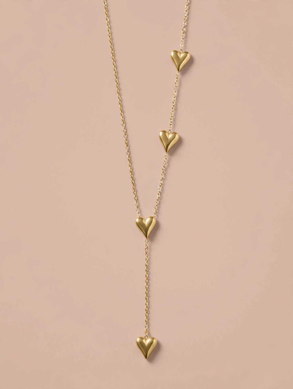 Gold Heart Lariat Necklace with Multiple Heart Drops