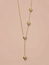 Gold Heart Lariat Necklace with Multiple Heart Drops