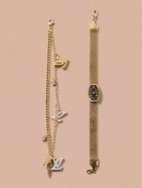 Gold Charm Bracelet & Mesh Watch Set