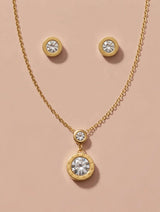 Gold Roman Numeral CZ Pendant Necklace and Earrings Set
