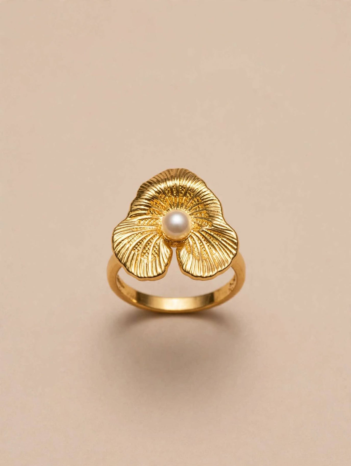 Golden Petal Pearl Statement Ring