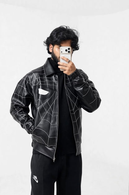 Web Stitch Black Leather-Look Jacket