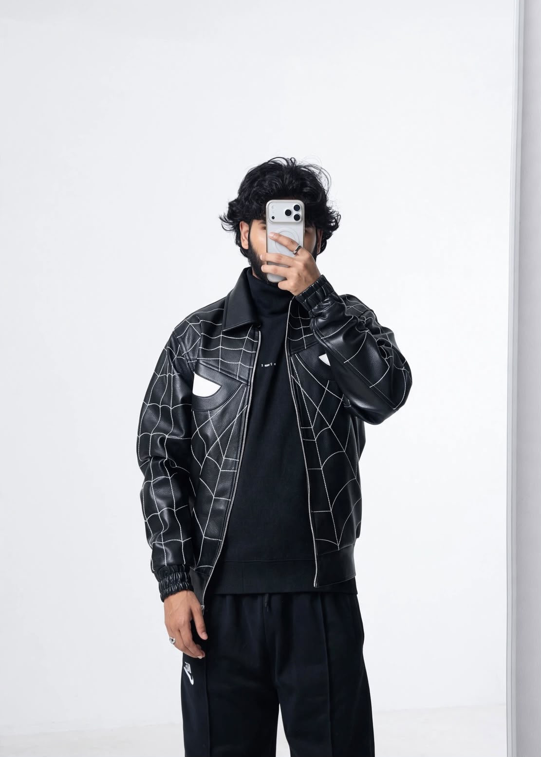 Web Stitch Black Leather-Look Jacket