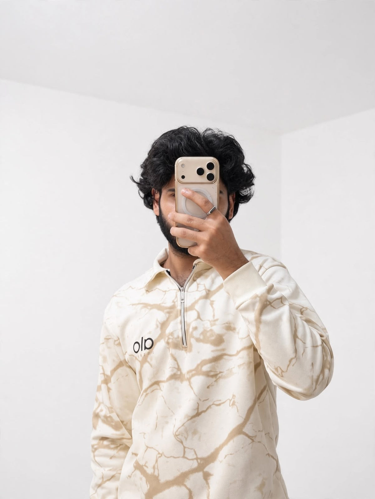 Cream Marble Half-Zip Tracksuit Set