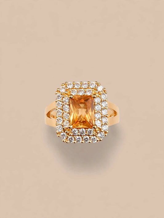 Golden Amber Halo Cocktail Ring