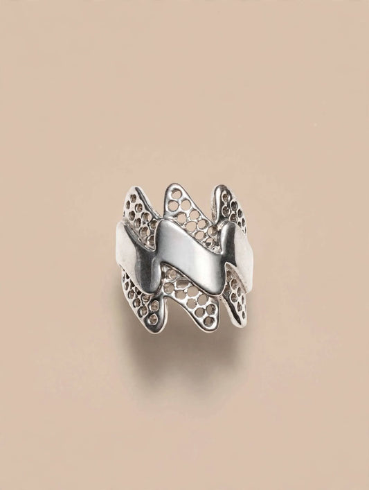 Oxidized Silver Lattice Statement Ring