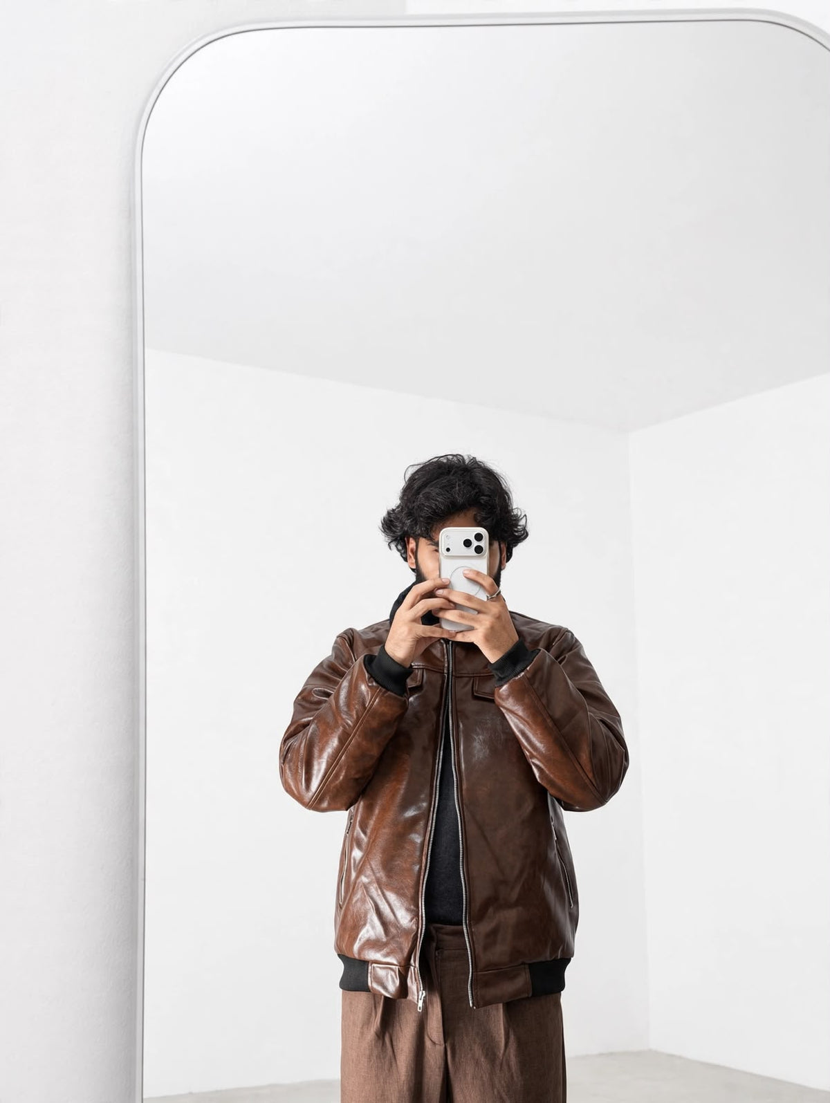 Brown Bomber Jacket with Faux Fur Collar