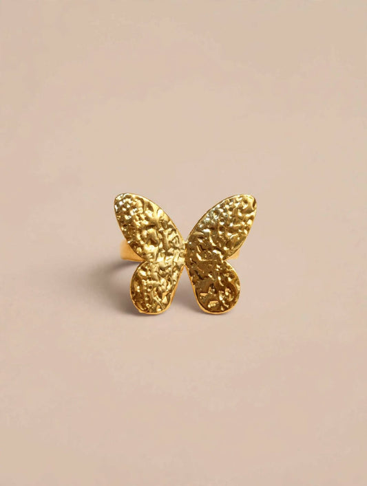 Hammered Butterfly Gold Ring
