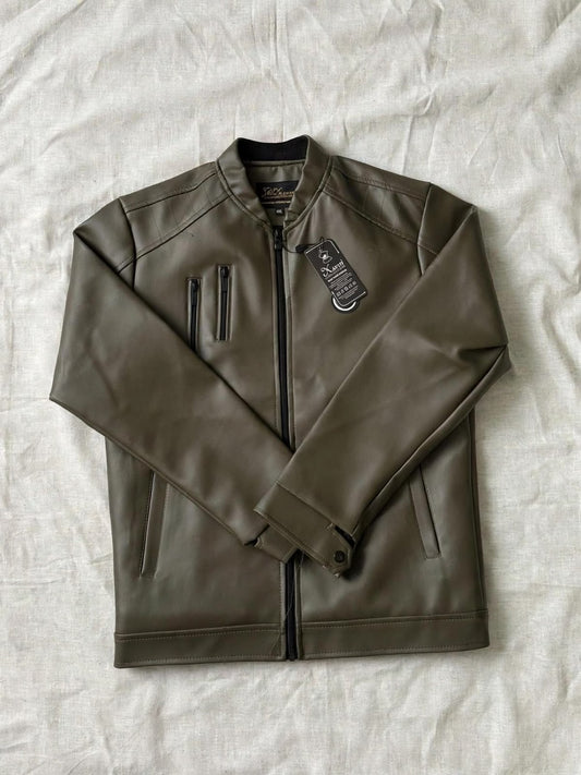 Olive Leather-Look Jacket