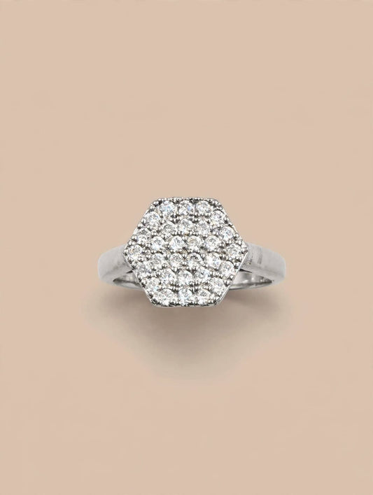 Hexagon Pavé Silver Ring