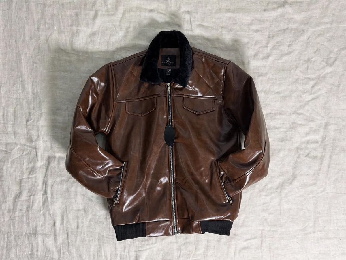 Brown Bomber Jacket with Faux Fur Collar