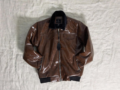 Brown Bomber Jacket with Faux Fur Collar