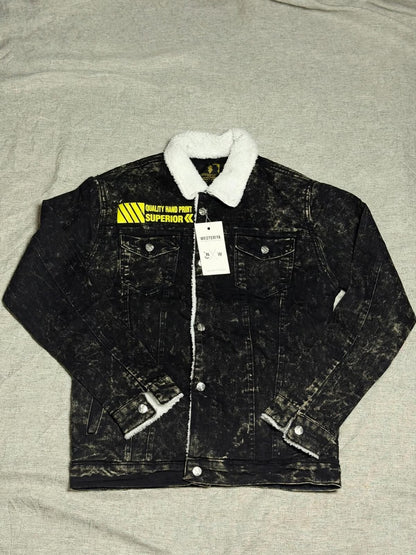 Black Acid-Wash Sherpa Denim Jacket