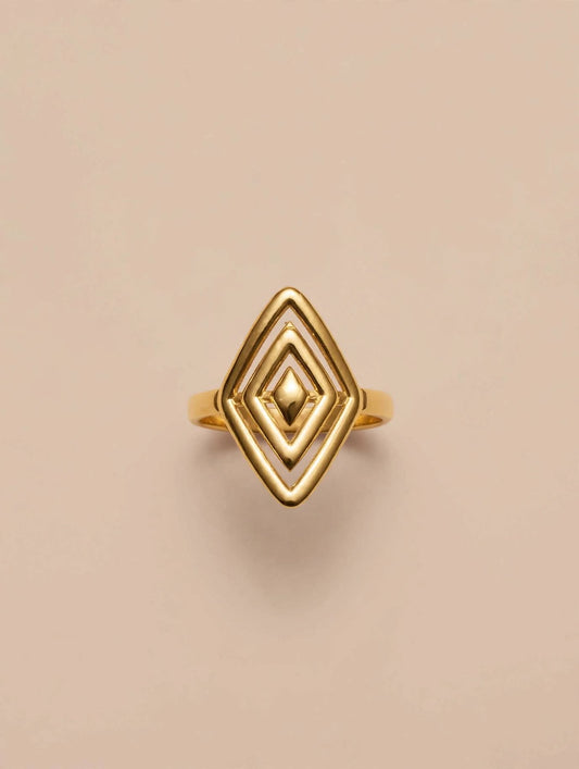 Triple Diamond Geometric Gold Ring