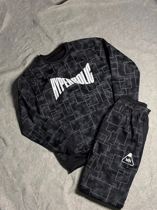 Black Cloud Print Sweatshirt and Jogger Set